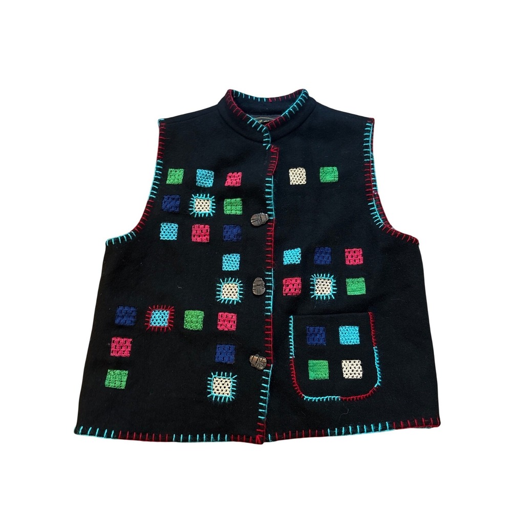 Allure Vest Women Black Wool Blend Embroidered Geometric Boho SIZE Large
